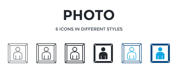 Photo Icon In Different Style Vector Illustration. Designed In Thin Line, Regular Line, Bold Line, Glyph, Color Line, And Color Glyph Style Can Be Used For Web