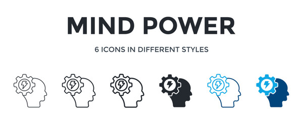 Mind Power Icon In Different Style Vector Illustration. Designed In Thin Line, Regular Line, Bold Line, Glyph, Color Line, And Color Glyph Style Can Be Used For Web