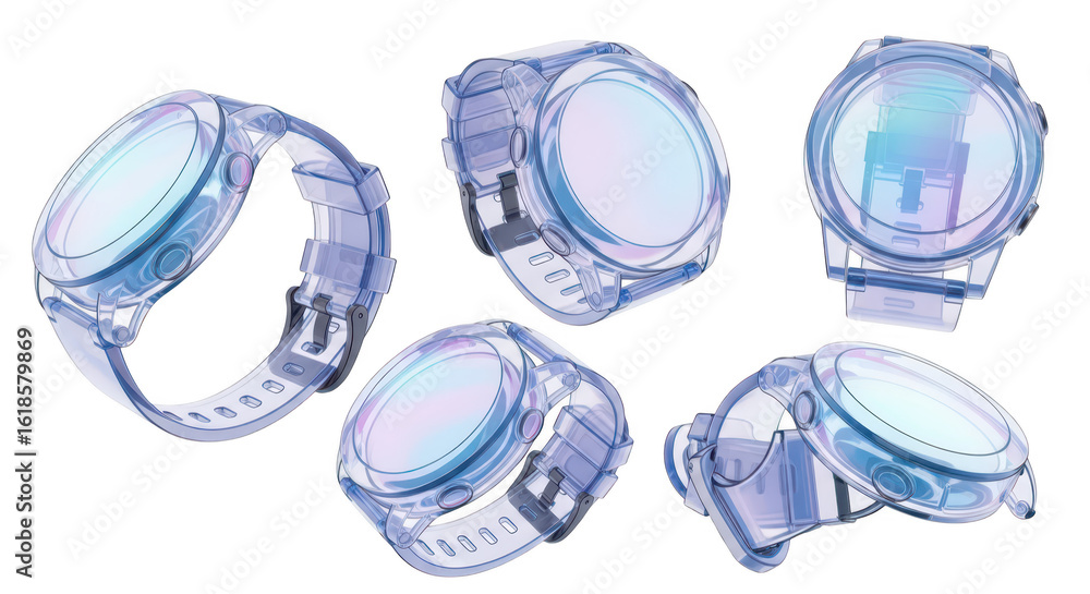 Aufkleber several views of a translucent smart watch isolated on white showcasing design and features suitable