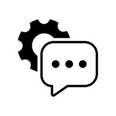 Support message icon style. Cogwheel with speech bubble symbol, Contact us, Communication, Conversation, Text Message, Chat message, Engaging, Chat speech bubble, Social media signs vector