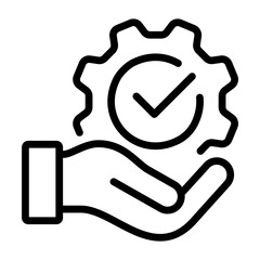 Hand holding a gear icon. Insurance verified cogwheel, Approved or certified symbol. Operation, process, maintenance customize, engineering. Vector illustration