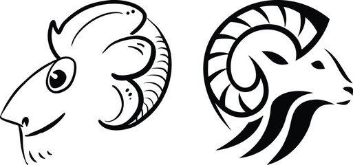 Obraz premium Detailed Sheep Head Illustrations - Realistic Animal Engravings