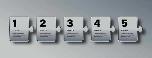 Glossy Silver Infographic with 3D Effect, Numbered Bullet Points, and Step Process Banners