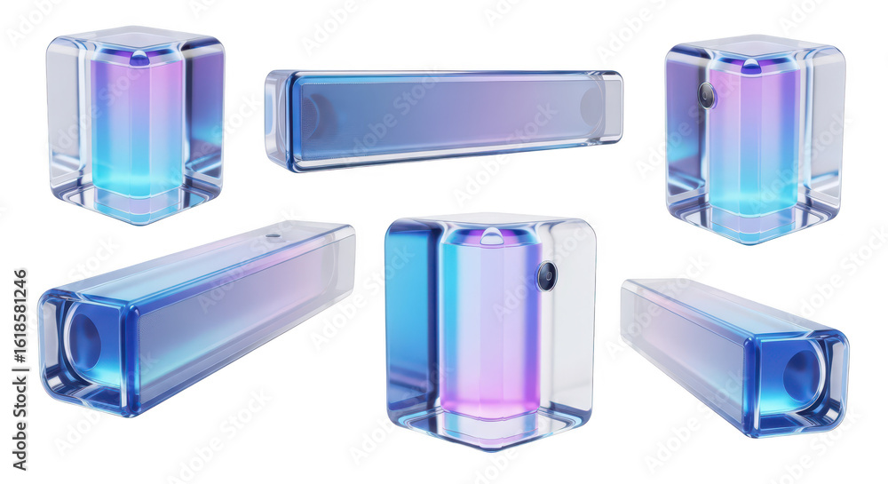 Aufkleber 3d renderings of transparent futuristic-looking audio speakers floating with color gradients against