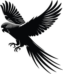 Flying Budgerigar silhouette vector illustration isolated on a white background