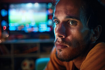 Obraz premium Generative AI Image of a Person Watching a Movie at Home with Vibrant Cinema Ambiance