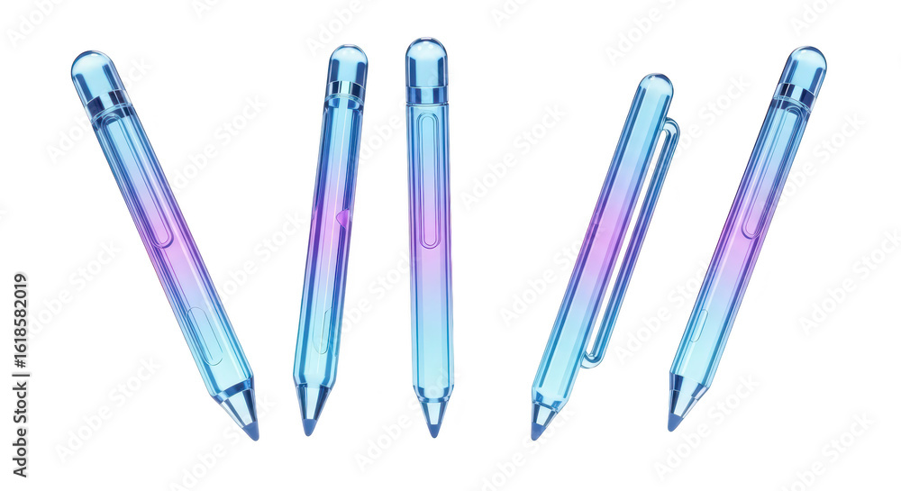 Aufkleber Five translucent pens stand on a white surface with a gradient effect suitable for writing drawing or design
