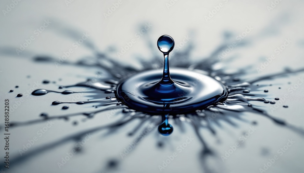 Poster a close-up image of a water droplet creating ripples, showcasing intricate details and splashes in v
