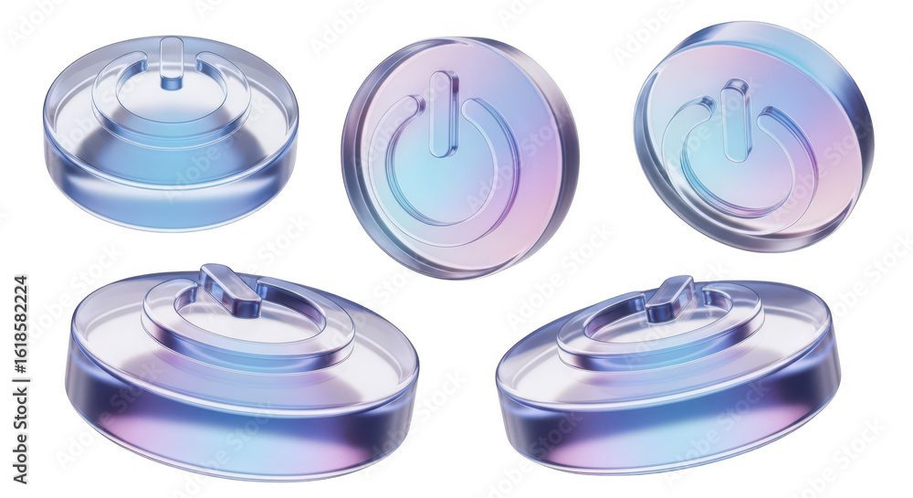 Aufkleber Glossy power button icons rendered in several positions against a white backdrop depicting control elements for tech usage