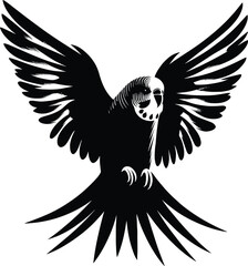 Flying Budgerigar silhouette vector illustration isolated on a white background