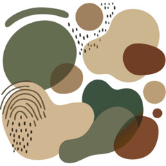 Abstract composition of organic shapes in earthy tones with dotted patterns, creating a modern, minimalist design.