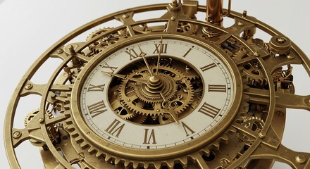 Obraz premium 精巧な歯車時計 輝く金色 黄金時代を思わせるレトロな美しさ. AI Generated