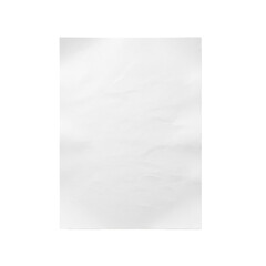 Blank transparent paper with subtle organic wrinkles and gentle creases, isolated on seamless transparent background with generous copy space, bright even shadowless studio lighting, top-down flat
