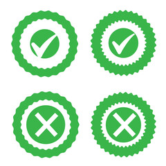 check mark icon button set. check box icon with right and wrong buttons and yes or no checkmark icons in green tick box and red cross. vector illustration