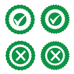 check mark icon button set. check box icon with right and wrong buttons and yes or no checkmark icons in green tick box and red cross. vector illustration