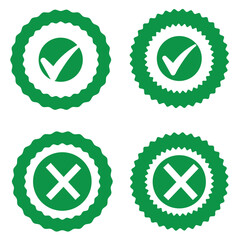 check mark icon button set. check box icon with right and wrong buttons and yes or no checkmark icons in green tick box and red cross. vector illustration
