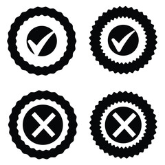check mark icon button set. check box icon with right and wrong buttons and yes or no checkmark icons in green tick box and red cross. vector illustration