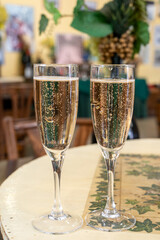 Pouring and tasting of dry sparkling wine brut, grand reserve, champagne in Ay-Champagne wine...
