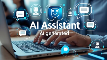Futuristic AI Assistant Interface on Laptop Screen – Digital Concept