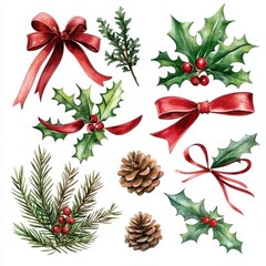 Beautiful Watercolor Christmas Elements for Festive Design Projects