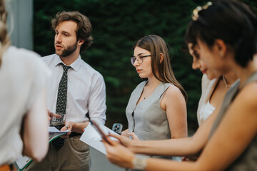 Colleagues conduct a collaborative discussion in an outdoor setting, fostering teamwork and...
