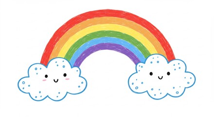 虹色に輝く笑顔の雲 優しい水彩画風イラスト. AI Generated