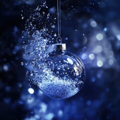 Elegant Glass Ornament with Sparkling Crystals in Blue Atmosphere