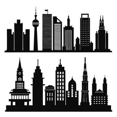 Obraz premium A stunning black vector silhouette of the iconic New York City skyline, showcasing its urban architecture and towering skyscrapers against the sky