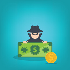 Hacking digital money. Bait website or online crime, thief steal money from online banking app concept, bait scam money.	