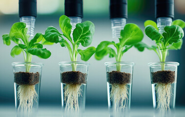Close-up of lettuce roots submerged in water for hydroponic gardening and sustainable agriculture concepts