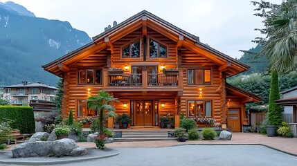 A log cabin home with mountain views.