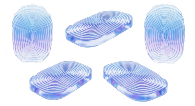 Abstract 3D rendered fingerprints isolated on a white background illustrating security and identity concepts for technology or design
