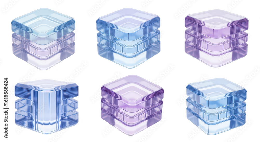 Poster translucent layered cubes various colors isolated on white representing data or digital infrastructu