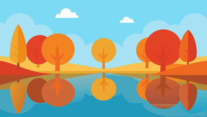 Admire the reflection of autumn colors in a still pond creating a vibrant picturesque scene