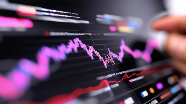 Market Analytics Unveiled: An investor's hand navigates a dynamic financial chart, illuminated by vibrant data, providing an intimate portrayal of economic analysis.