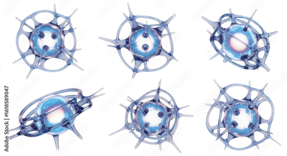 Aufkleber abstract molecular structures are displayed floating on a plain white background suggesting scientif