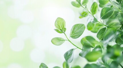 Obraz premium A green plant with leaves against a blurred green background.