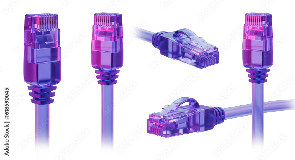 Poster several ethernet cables presented individually with a gradient effect on a white background showing 