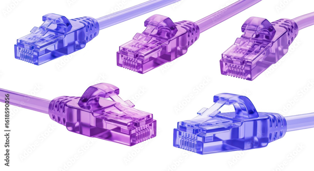 Poster close-up shot of translucent colorful network cables on a white surface conveying data transfer and 