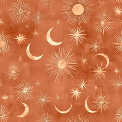 Elegant and Mystical Seamless Boho Pattern with Celestial Elements