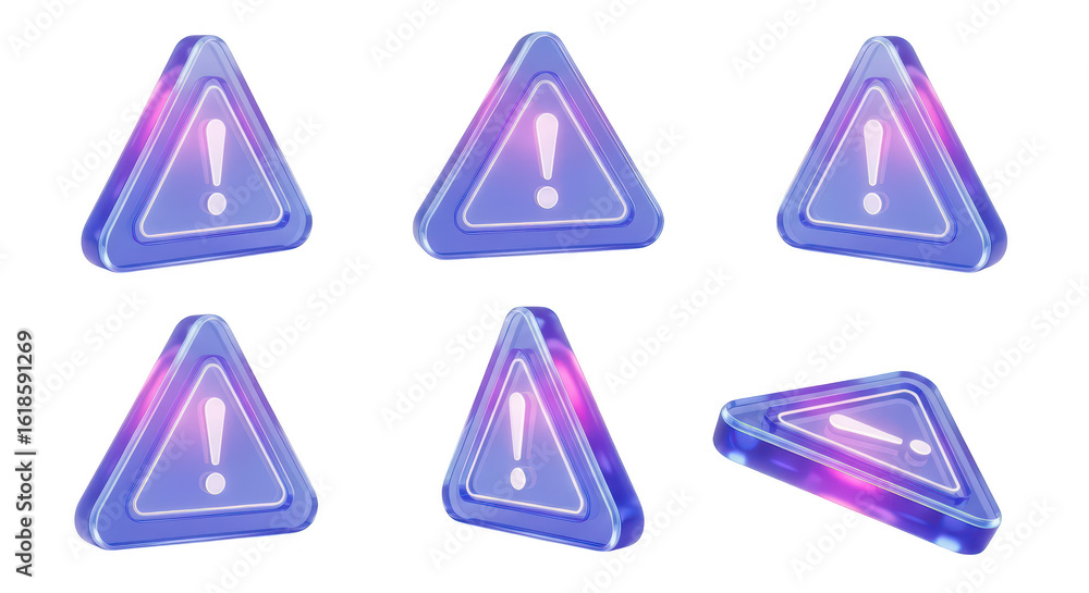 Poster 3d rendered neon warning symbols floating isolated against a white background for digital alerts or 