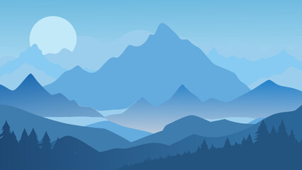 The Tranquil Scene of a Misty Morning in the Mountains