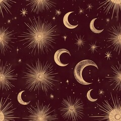 Elegant Mystical Seamless Pattern in Boho Art Style