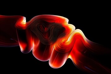 Abstract Glowing Red Wavy Ribbons on Black Background