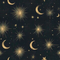 Elegant Mystical Seamless Pattern in Boho Art Style