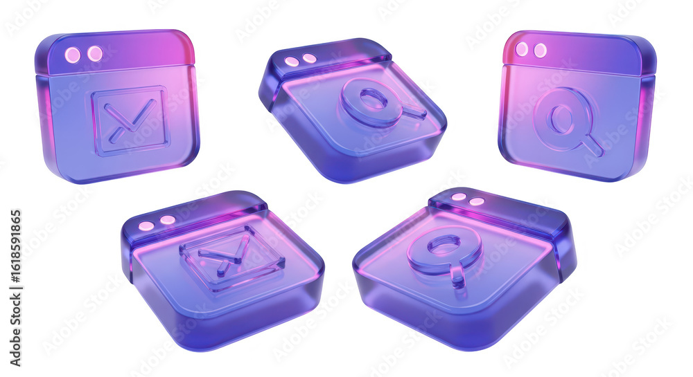 Aufkleber 3d rendered transparent digital browser icons showcasing email & search floating against a white bac