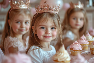 Girl in Princess Costume with Dragon at Magical Birthday Costume Party for Kids, generative ai