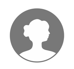 Side view woman profile avatar icon with elegant bun hairstyle silhouette inside gray circle for modern minimalist design and user interface