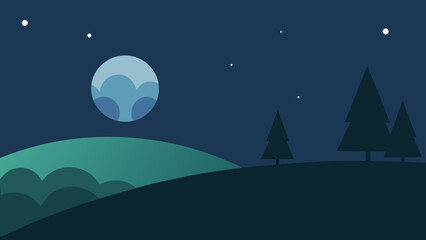 Naklejka premium Beautiful Night Sky View from Hillside with Stars and a Tree Line