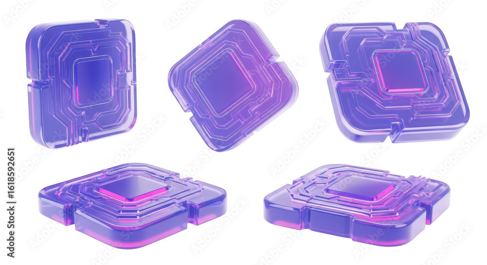 Aufkleber 3d rendered transparent digital circuit chips in various angles isolated against a bright white back